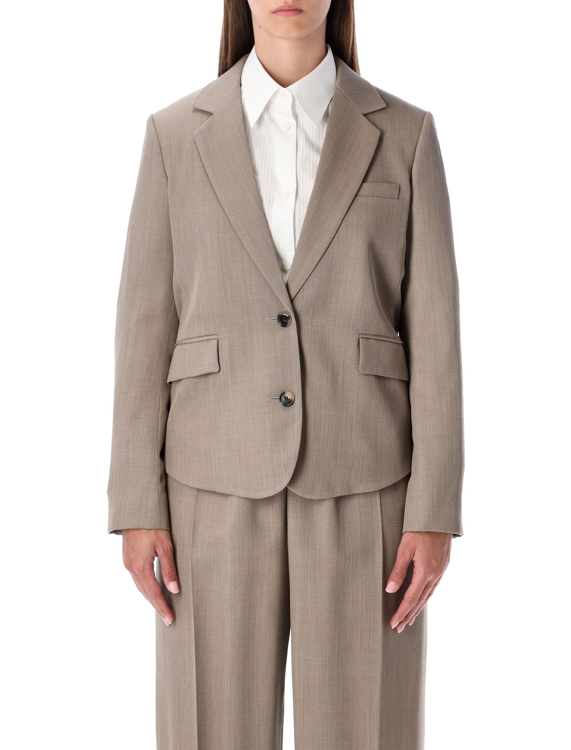 Loewe Beige Melange Wolljacke Mit Ledergürtel