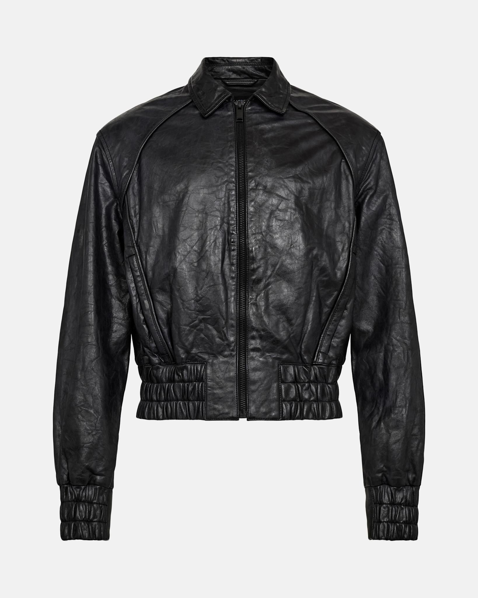 Crunch Leather Biker Jacket - Black