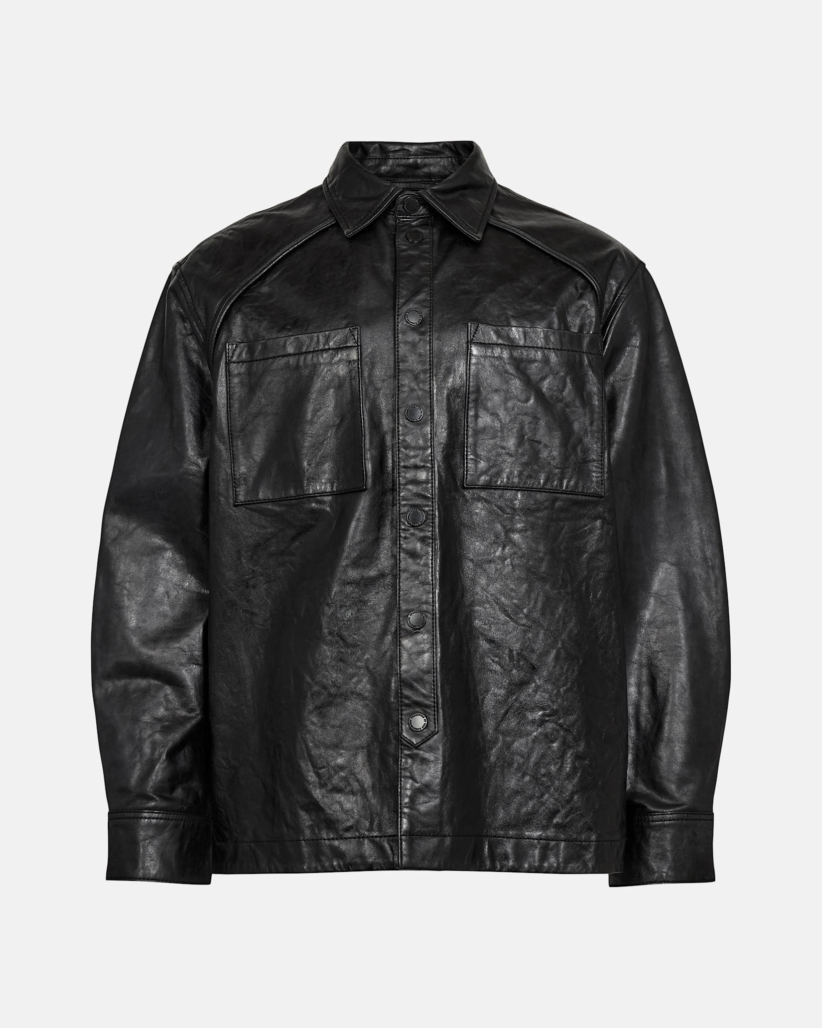 Crunch Leather Overshirt - Black