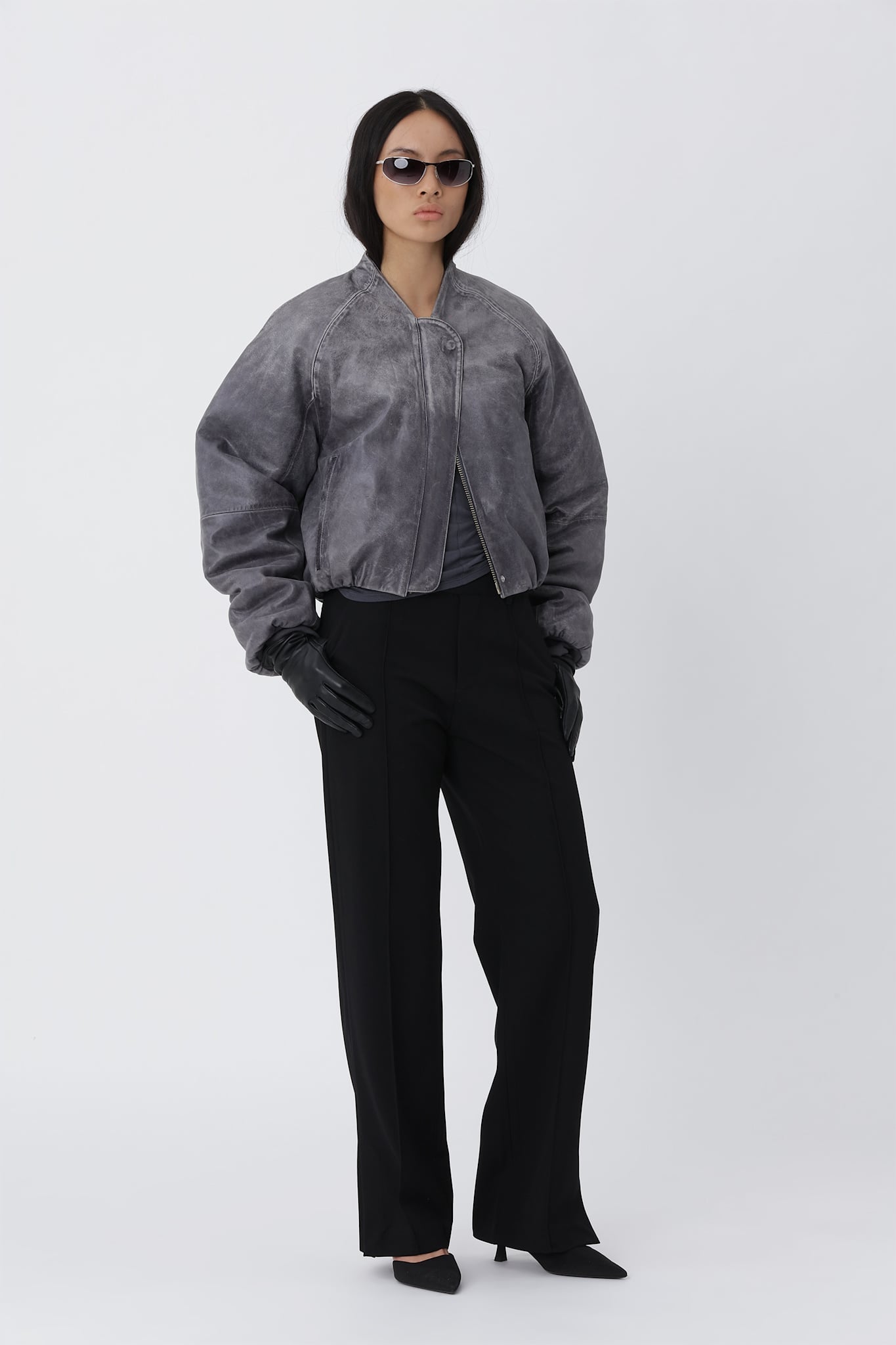 Ola leather Bomber jacket - Smoky Pearl GREY