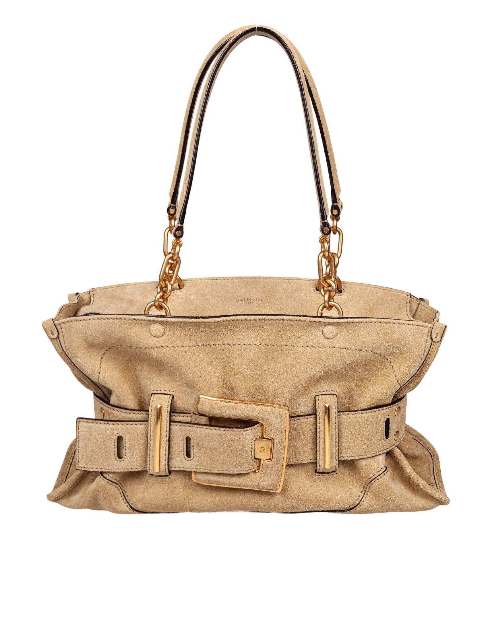 Balmain Beige Wildleder Schultertasche
