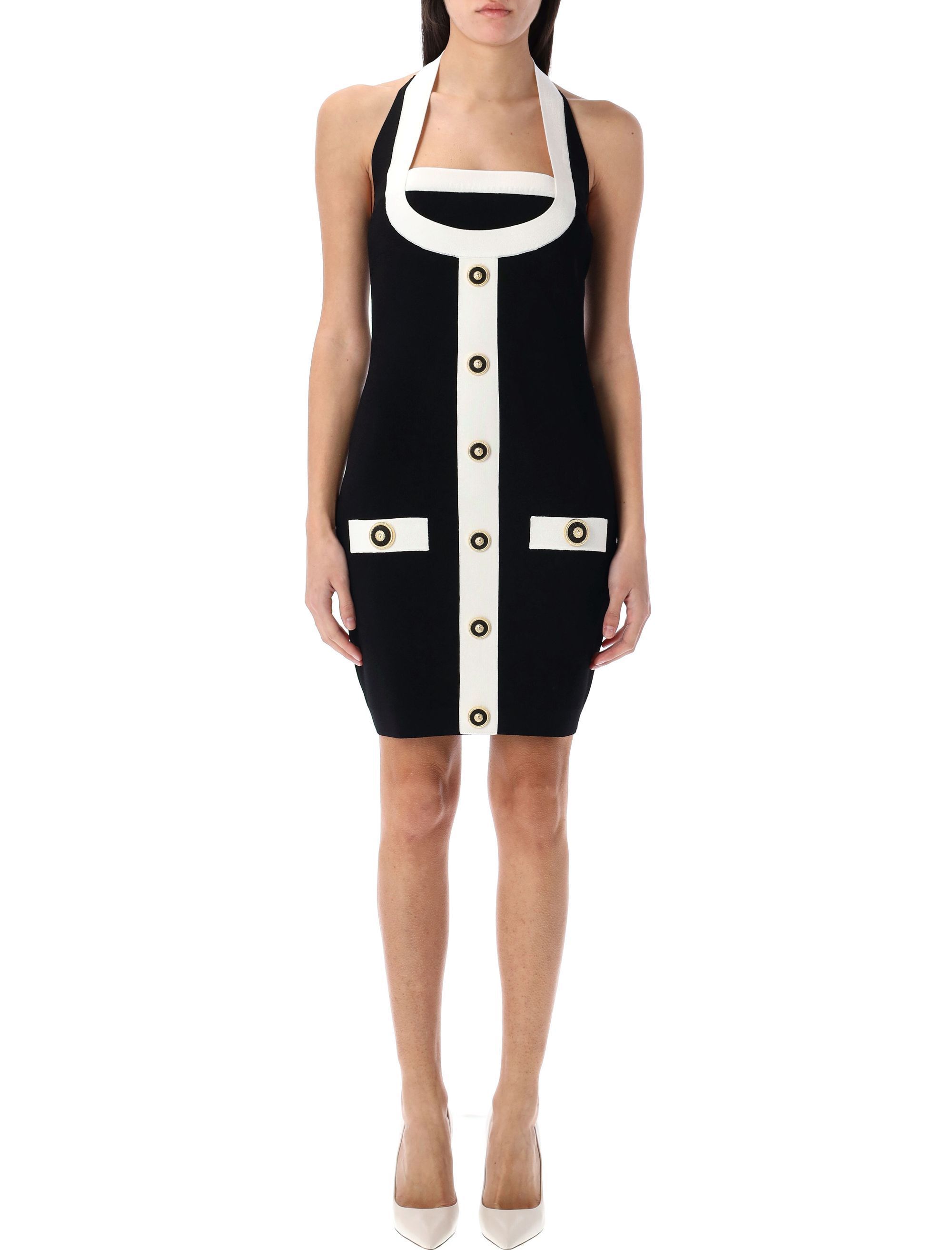 Balmain Zweifarbiges Halterneck-strick-minikleid